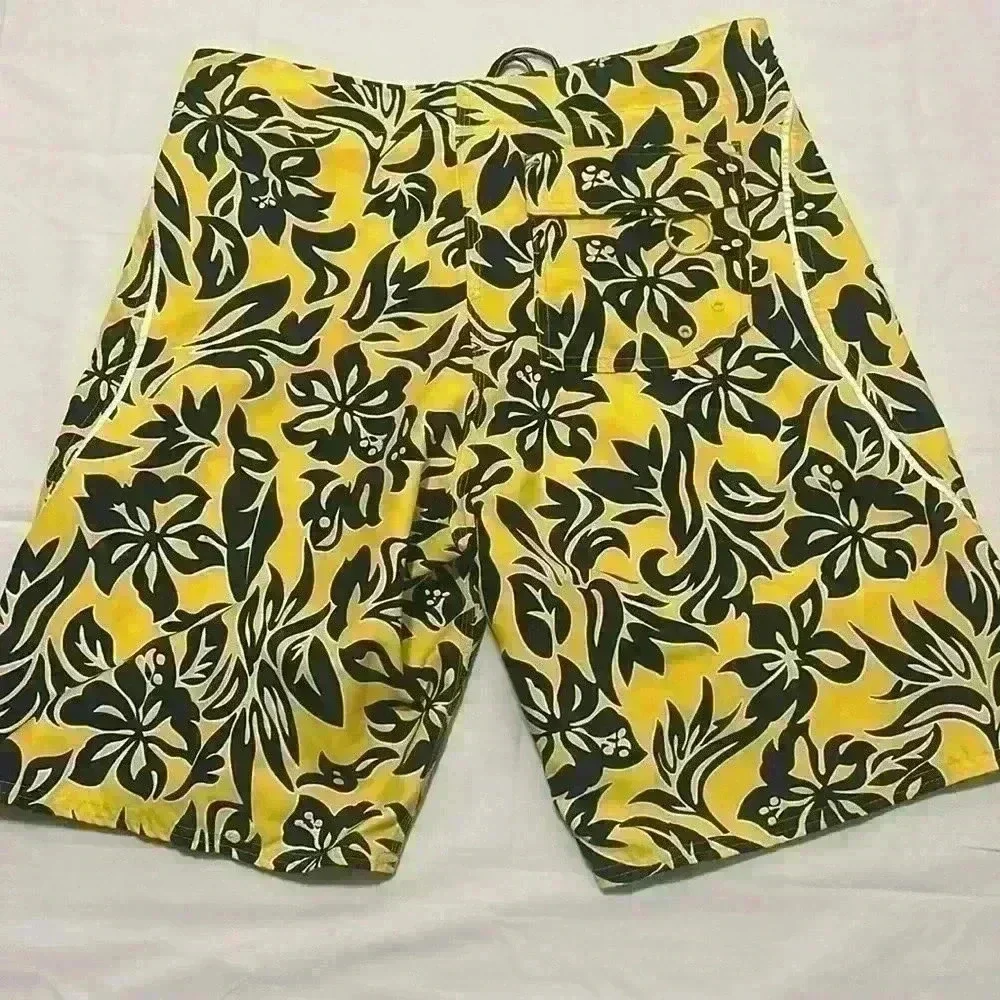 Guess vintage floral print swim trunk shorts mens size 34 color yellow black